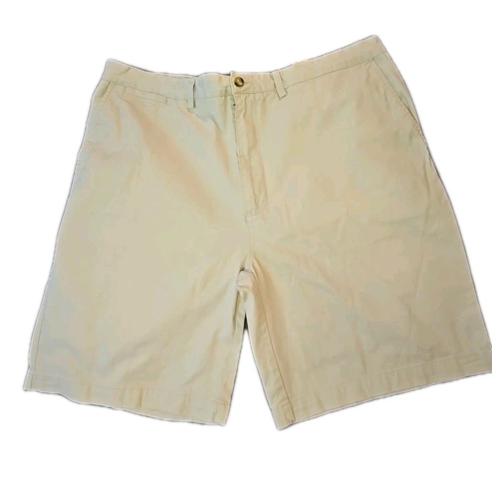 St John's Bay Shorts Mens 44 Khaki Tan Comfort‎ Stretch Flat Front Chino Cotton